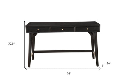 52" Black Wood Writing Desk With And Three Drawers