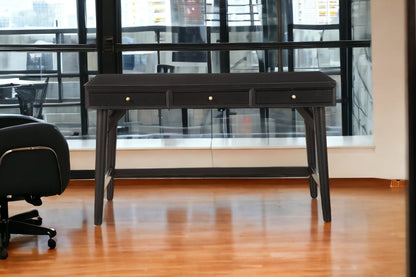 52" Black Wood Writing Desk With And Three Drawers