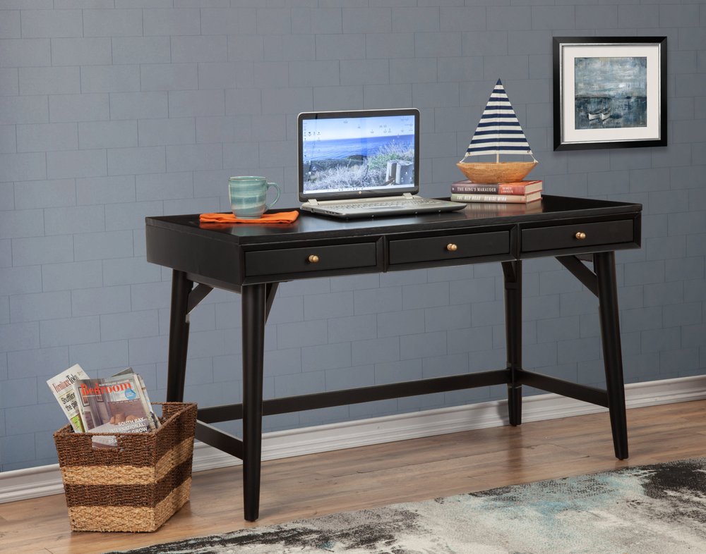 52" Black Wood Writing Desk With And Three Drawers