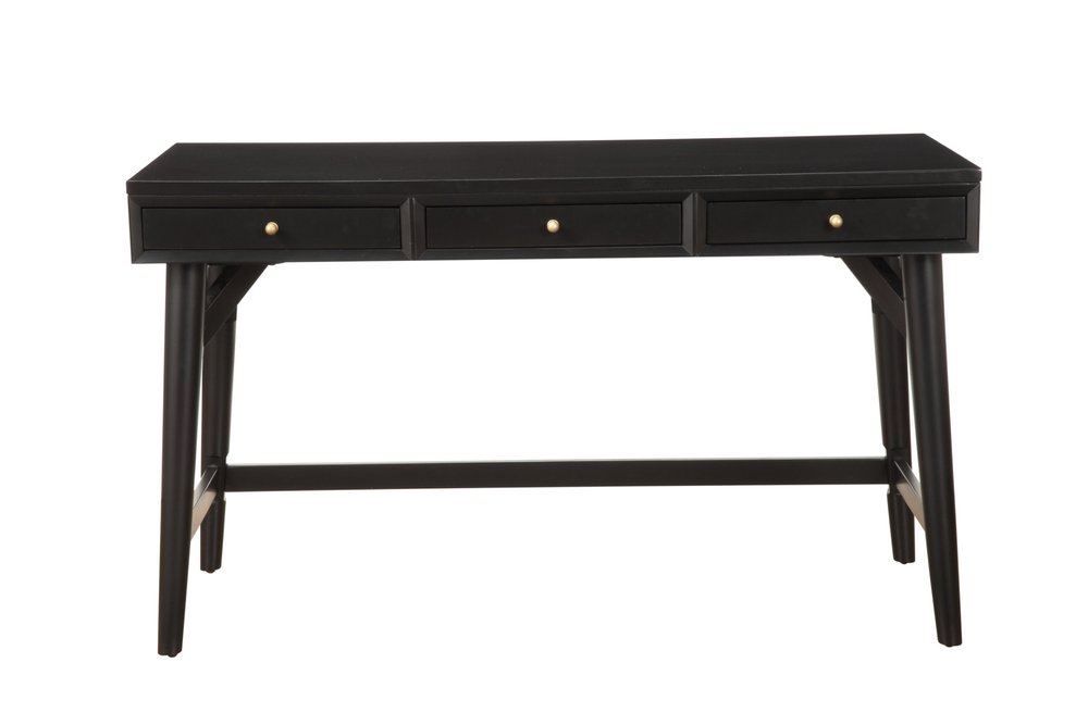 52" Black Wood Writing Desk With And Three Drawers