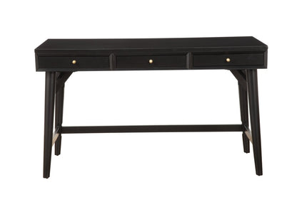 52" Black Wood Writing Desk With And Three Drawers