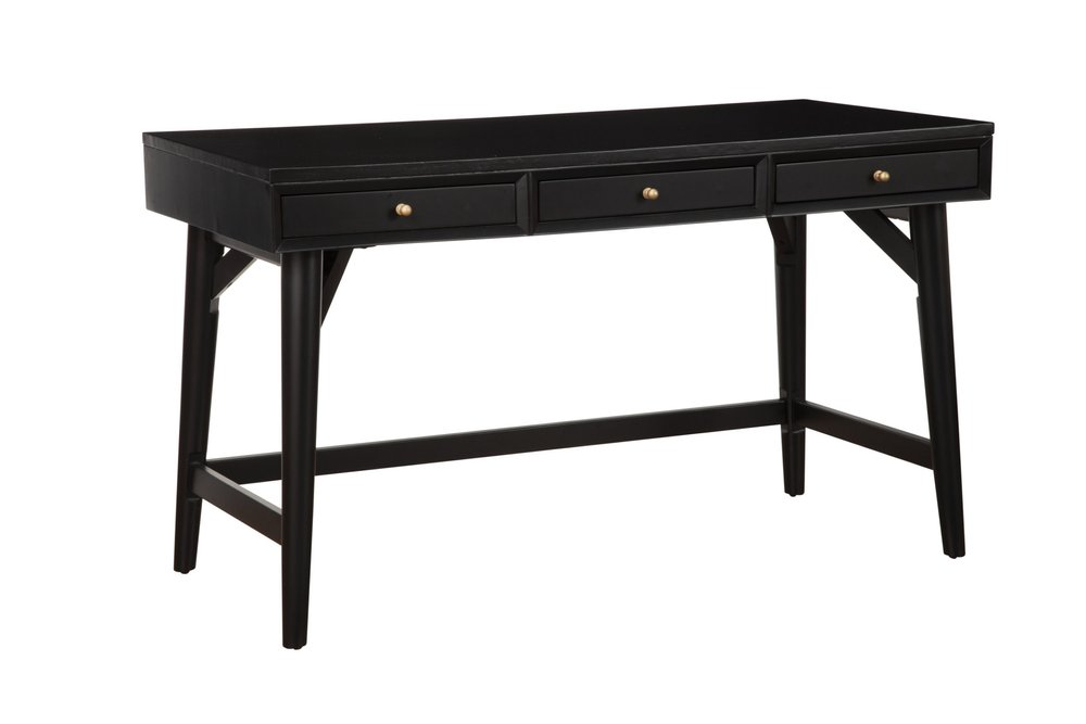 52" Black Wood Writing Desk With And Three Drawers