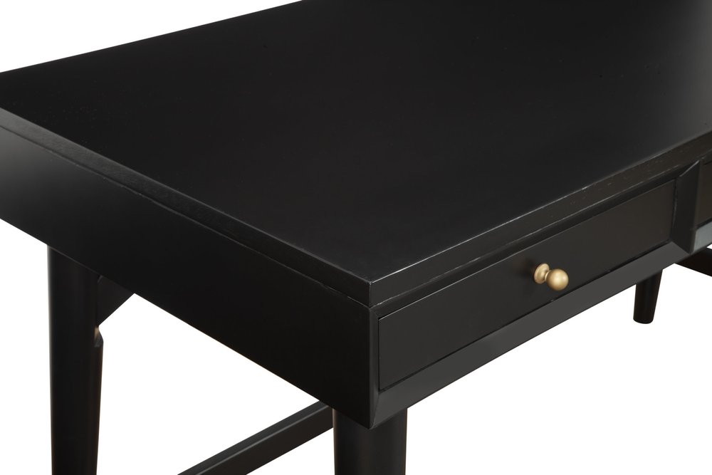 52" Black Wood Writing Desk With And Three Drawers
