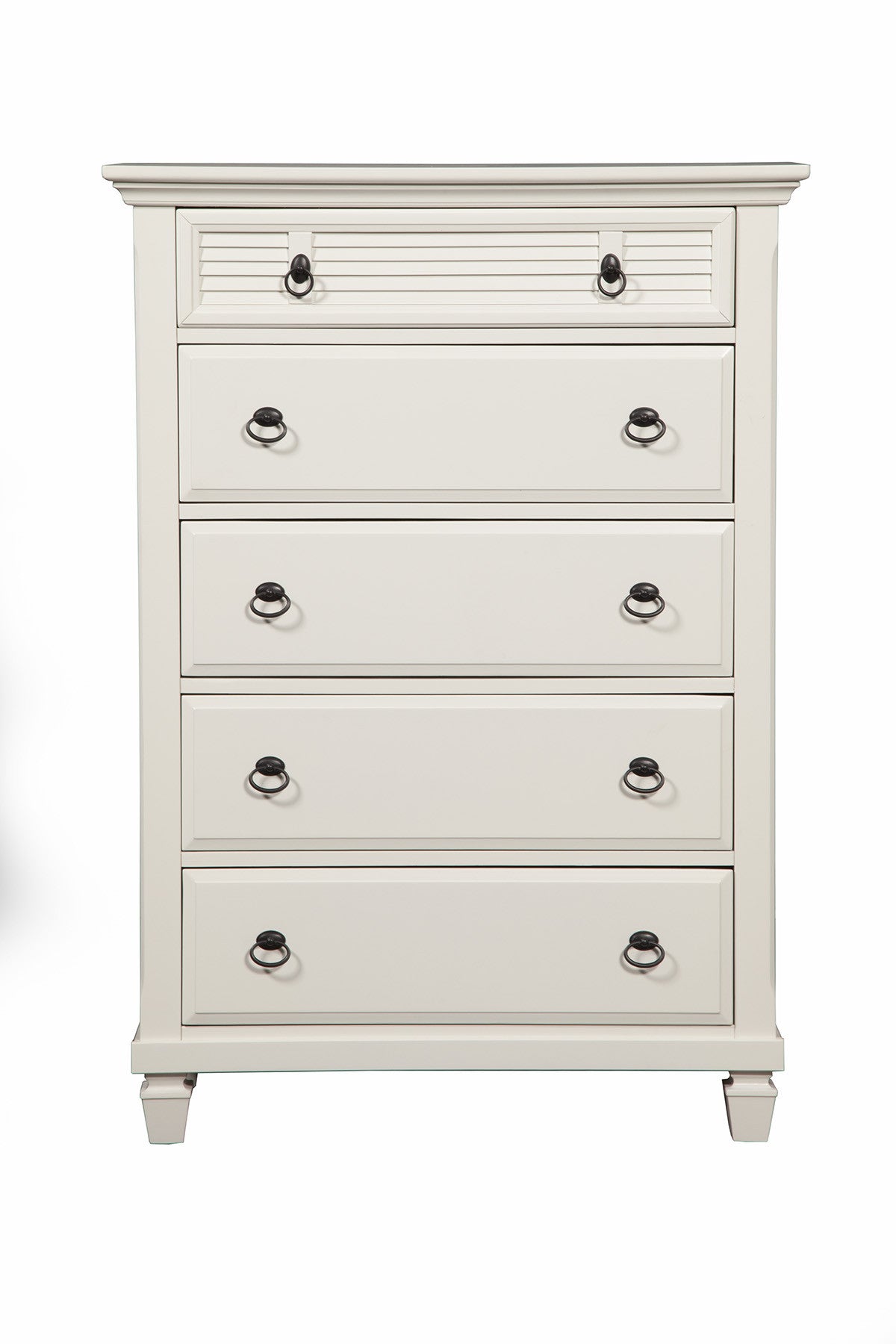 38" White Solid Wood Five Drawer Chest