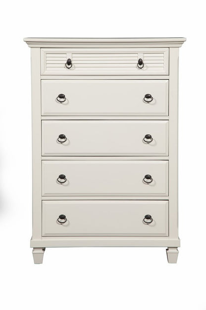 38" White Solid Wood Five Drawer Dresser