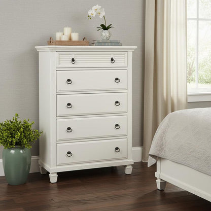 38" White Solid Wood Five Drawer Chest