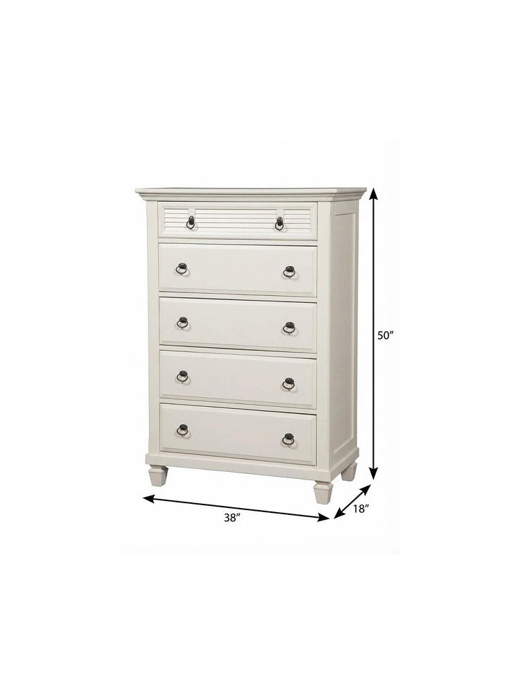 38" White Solid Wood Five Drawer Chest