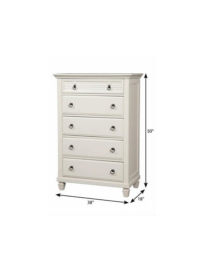 38" White Solid Wood Five Drawer Chest