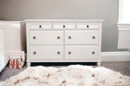 62" White Solid Wood Seven Drawer Double Dresser