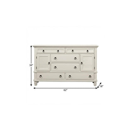 62" White Solid Wood Six Drawer Double Dresser