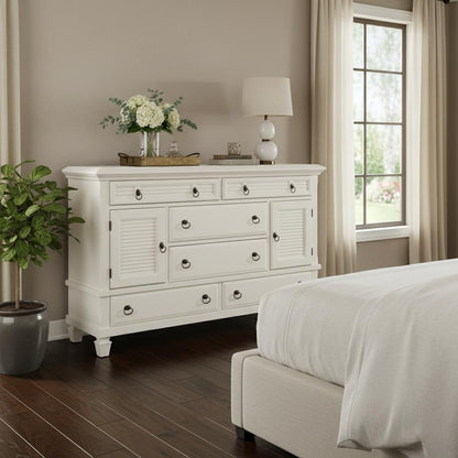 62" White Solid Wood Six Drawer Double Dresser