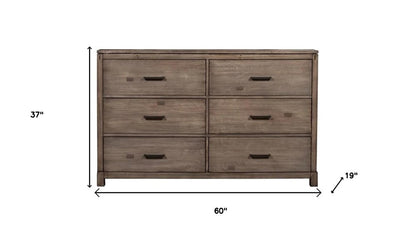 60" Gray Solid Wood Six Drawer Double Dresser