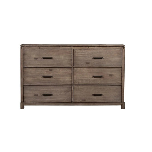 60" Gray Taupe Solid Wood Six Drawer Double Dresser