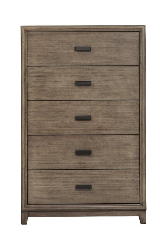 32" Gray Solid Wood Five Drawer Dresser