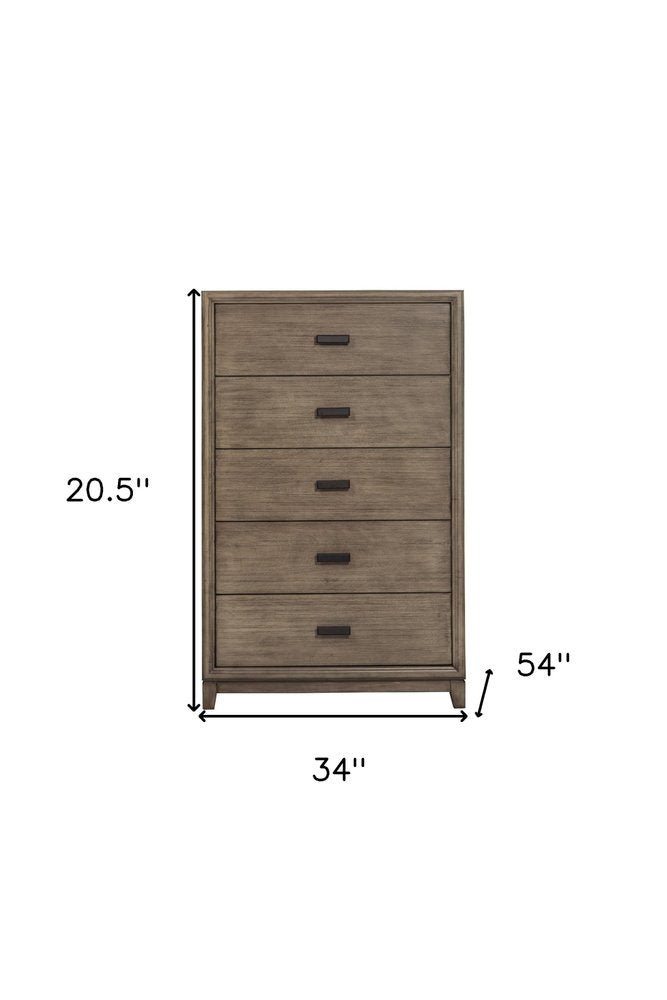 32" Gray Solid Wood Five Drawer Dresser