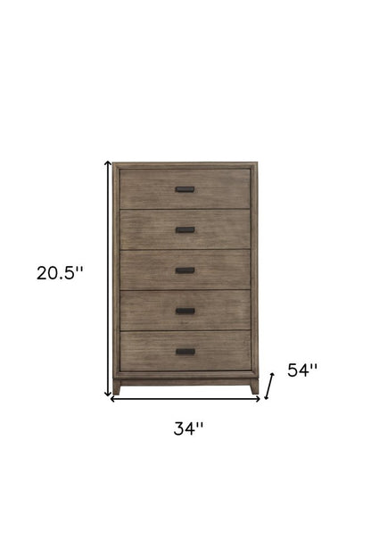 32" Gray Solid Wood Five Drawer Dresser