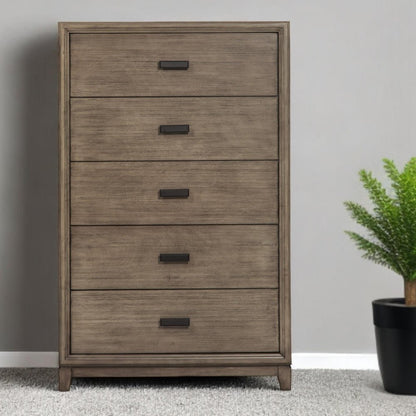 32" Gray Solid Wood Five Drawer Dresser