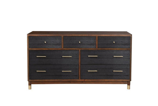 62" Brown And Black Solid Wood Seven Drawer Double Dresser