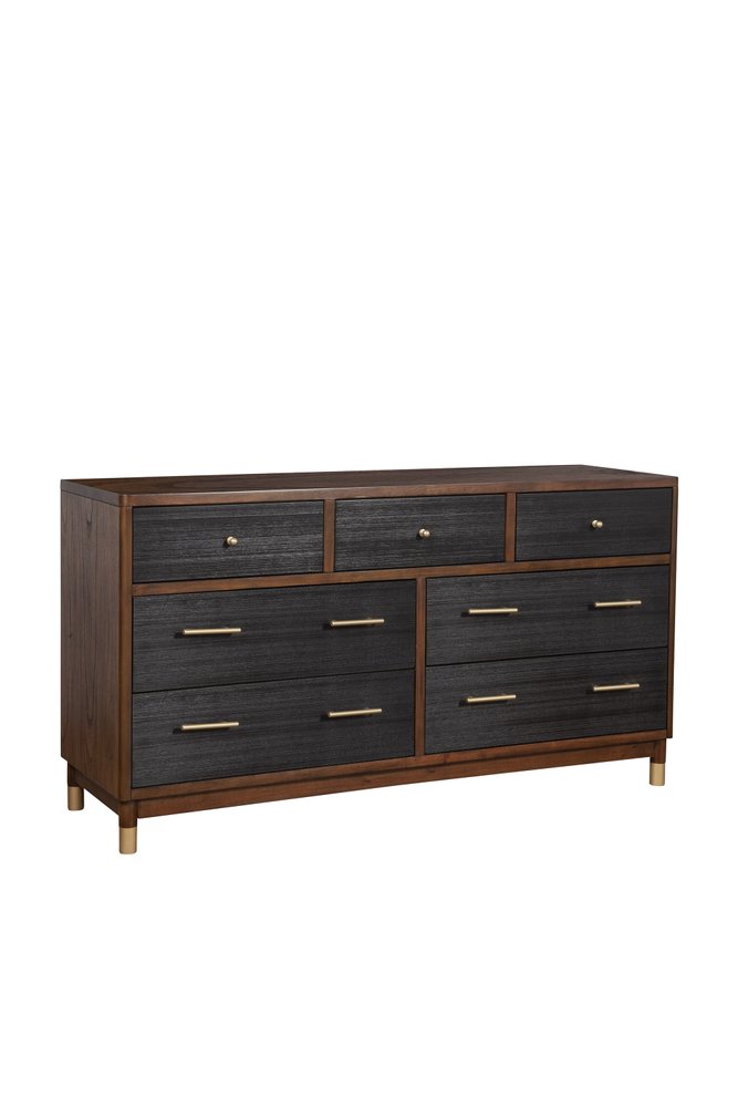62" Brown And Black Solid Wood Seven Drawer Double Dresser
