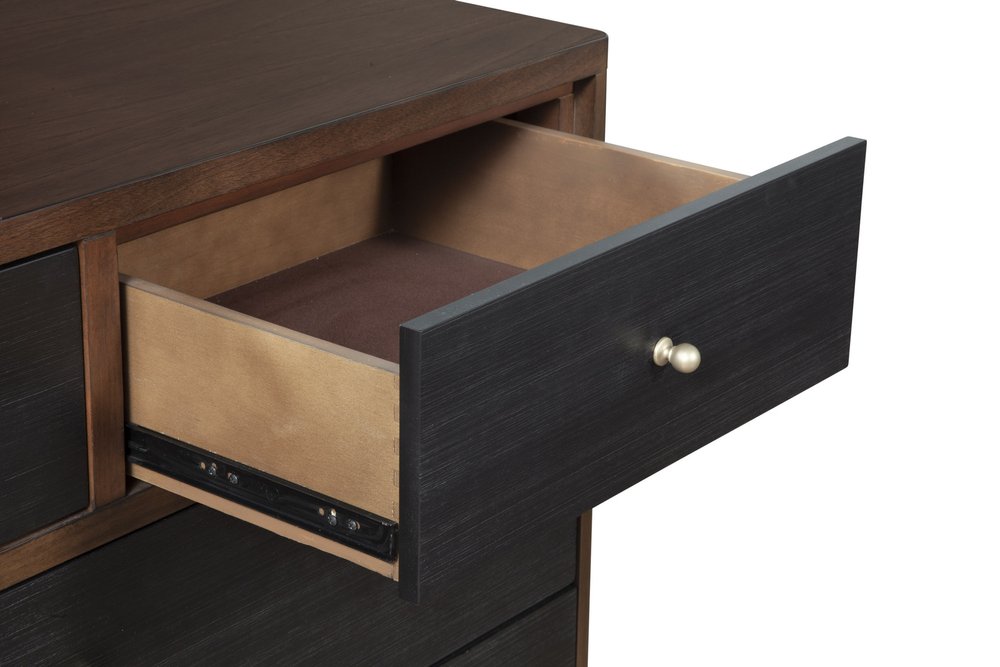 62" Brown And Black Solid Wood Seven Drawer Double Dresser