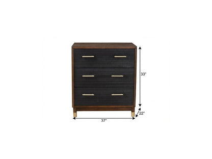 37" Brown And Black Solid Wood Three Drawer Dresser
