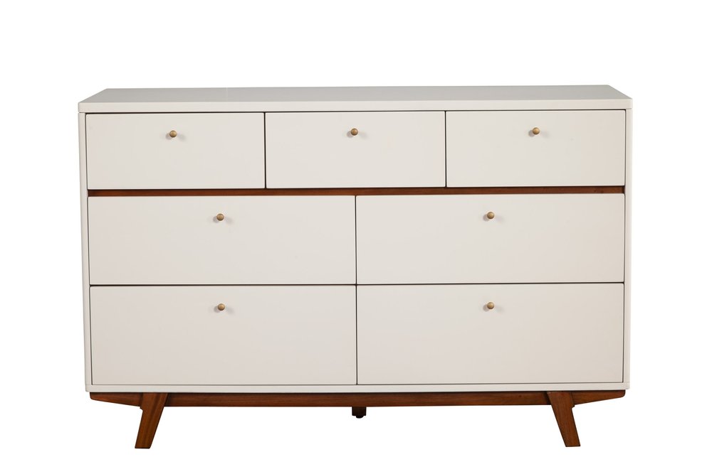 56" Brown And White Solid Wood Seven Drawer Double Dresser