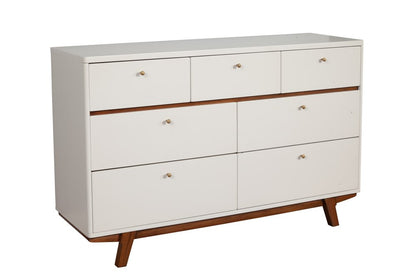 56" Brown And White Solid Wood Seven Drawer Double Dresser