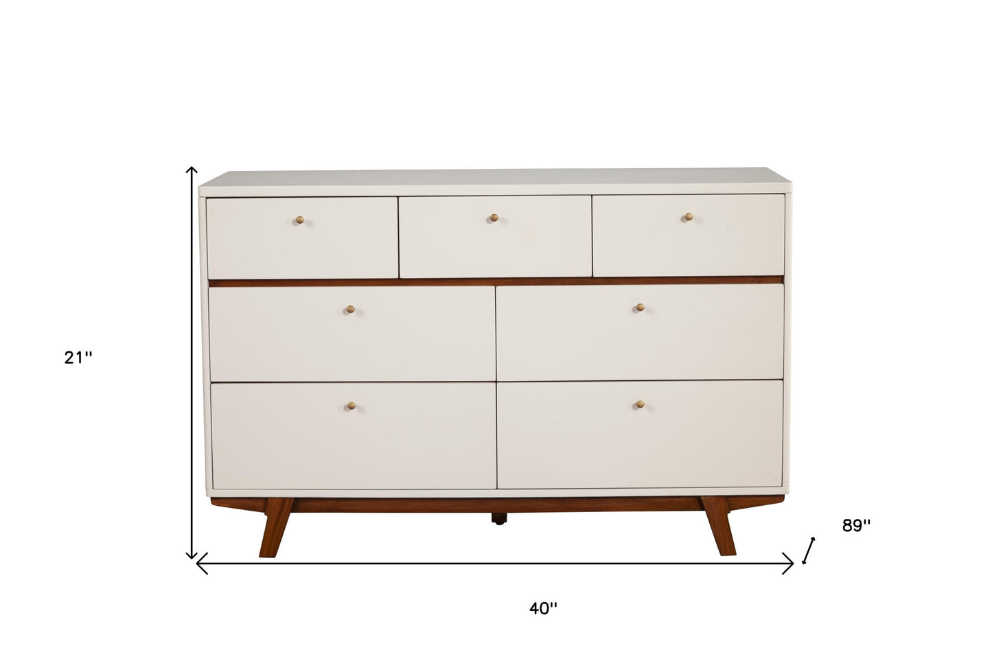 56" Brown and White Solid Wood Seven Drawer Double Dresser