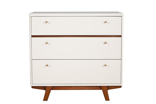 36" Brown And White Solid Wood Three Drawer Dresser
