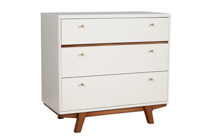 36" Brown And White Solid Wood Three Drawer Dresser