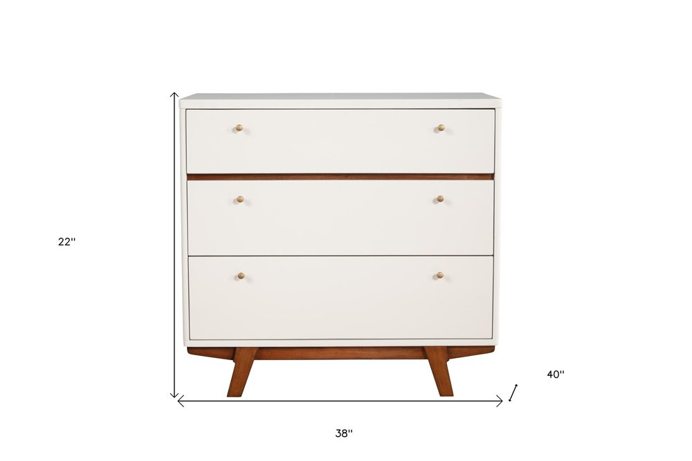 36" Brown And White Solid Wood Three Drawer Dresser