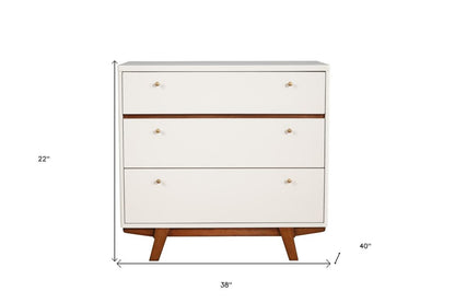 36" Brown And White Solid Wood Three Drawer Dresser