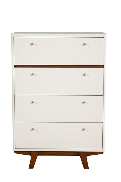 30" Brown and White Solid Wood Four Drawer Chest