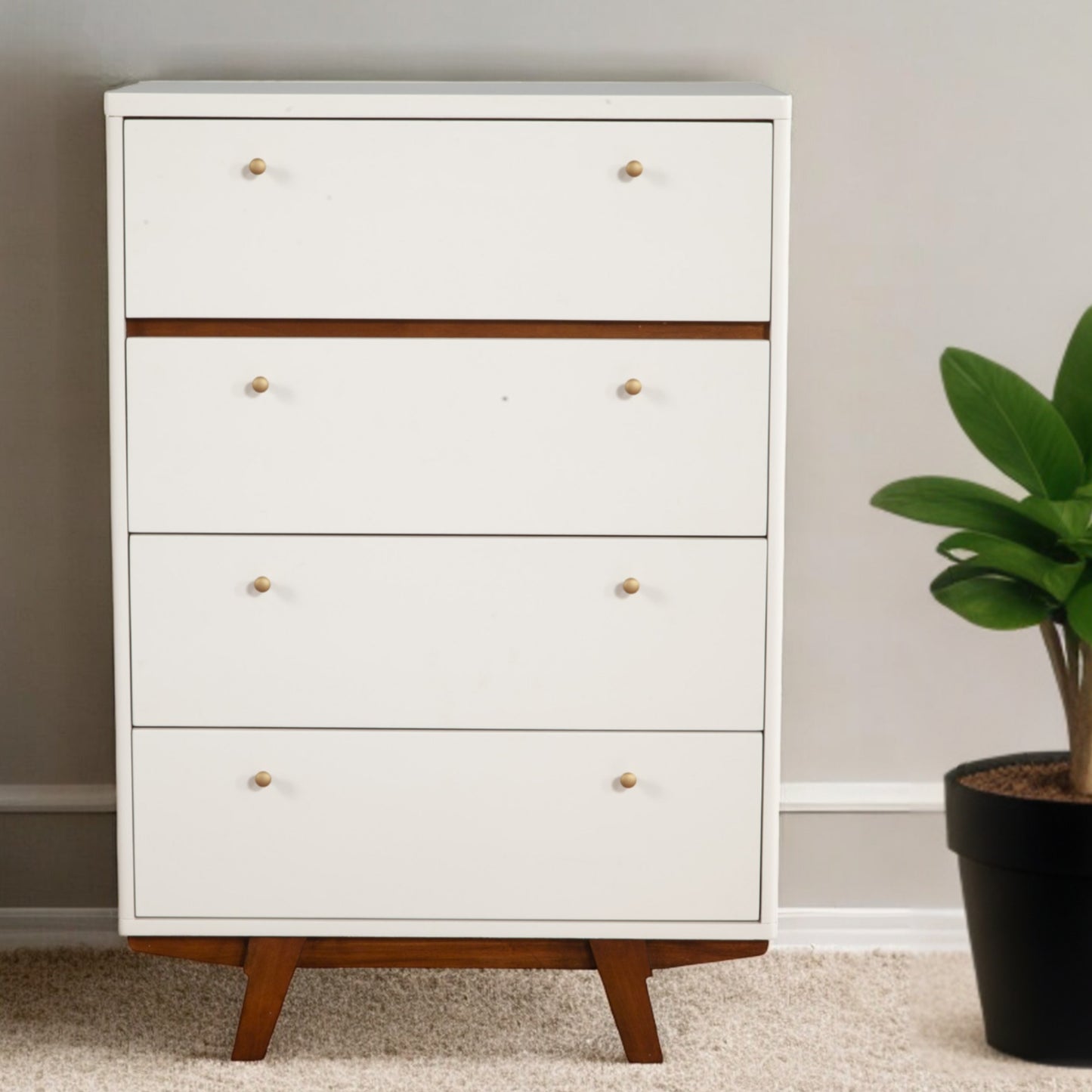 30" Brown and White Solid Wood Four Drawer Chest