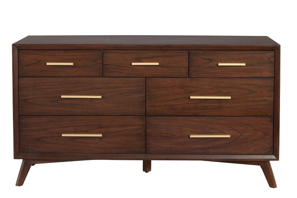 60" Brown Solid Wood Seven Drawer Double Dresser