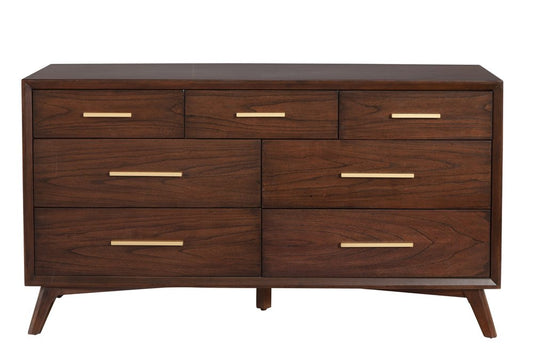 60" Brown Solid Wood Seven Drawer Double Dresser