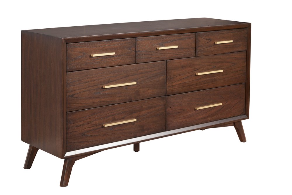 60" Brown Solid Wood Seven Drawer Double Dresser