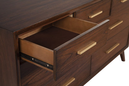 60" Brown Solid Wood Seven Drawer Double Dresser