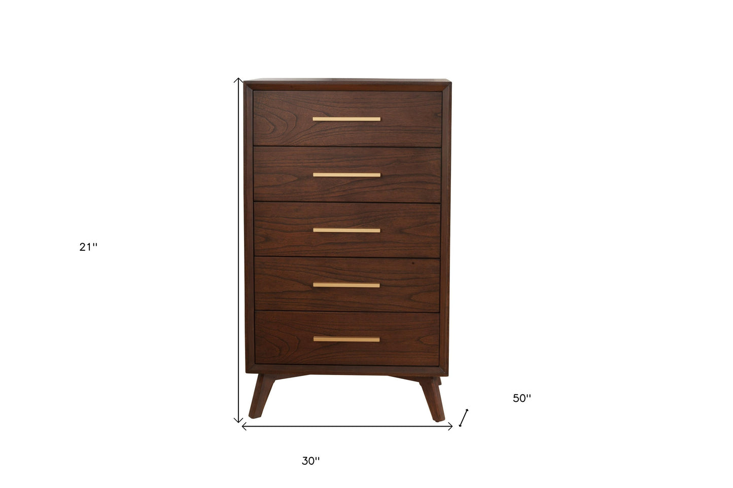 28" Walnut Solid Wood Five Drawer Chest