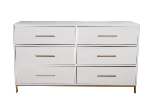 60" White Solid Wood Six Drawer Double Dresser