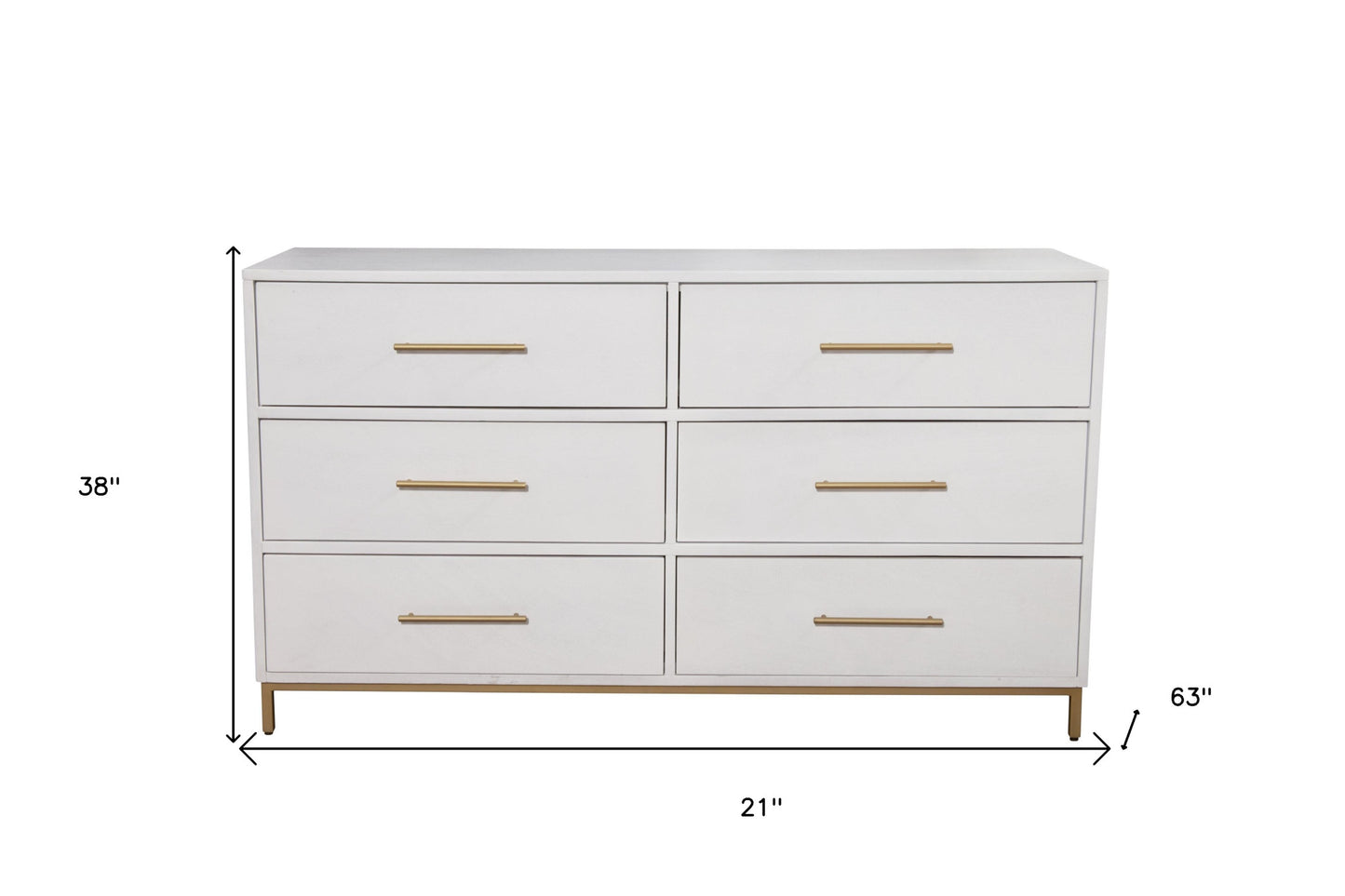 60" White Solid Wood Six Drawer Double Dresser