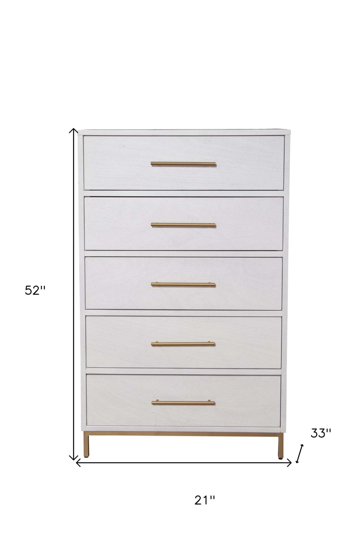 30" White Solid Wood Five Drawer Chest