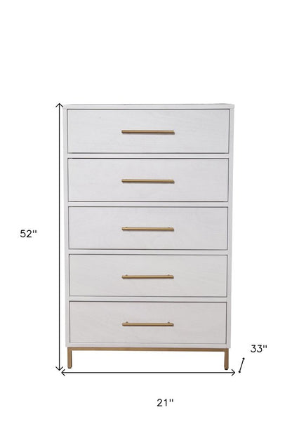 30" White Solid Wood Five Drawer Dresser