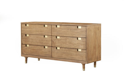 60" Brown Solid Wood Six Drawer Double Dresser