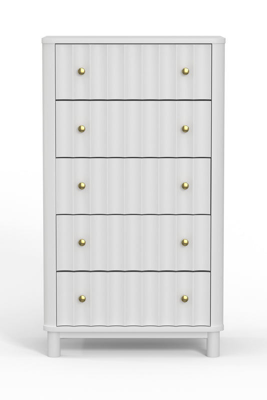 28" White Solid Wood Five Drawer Chest