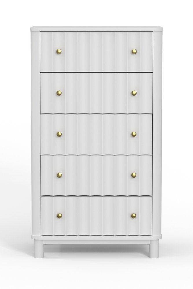 28" White Solid Wood Five Drawer Dresser