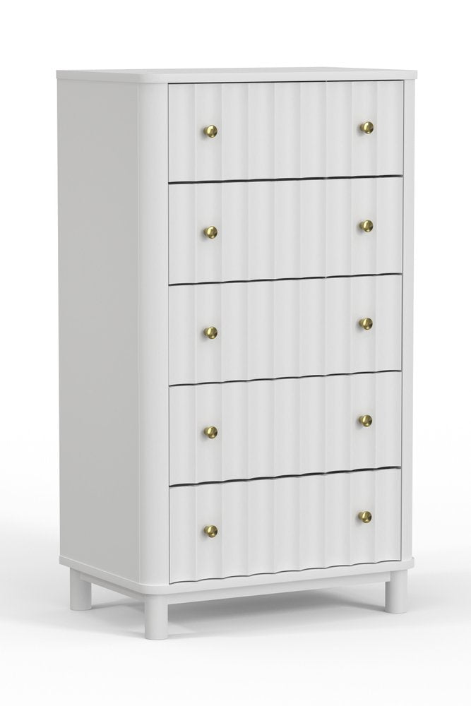 28" White Solid Wood Five Drawer Dresser