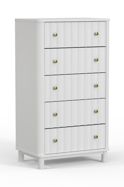 28" White Solid Wood Five Drawer Dresser