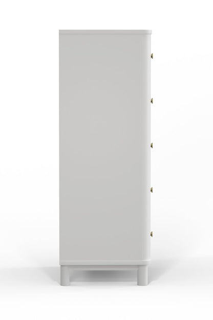 28" White Solid Wood Five Drawer Dresser