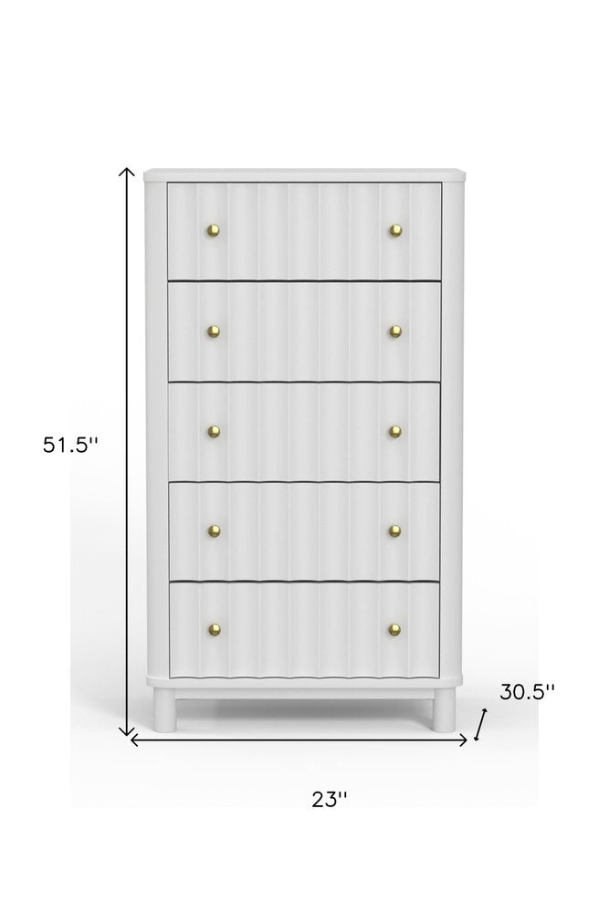 28" White Solid Wood Five Drawer Dresser